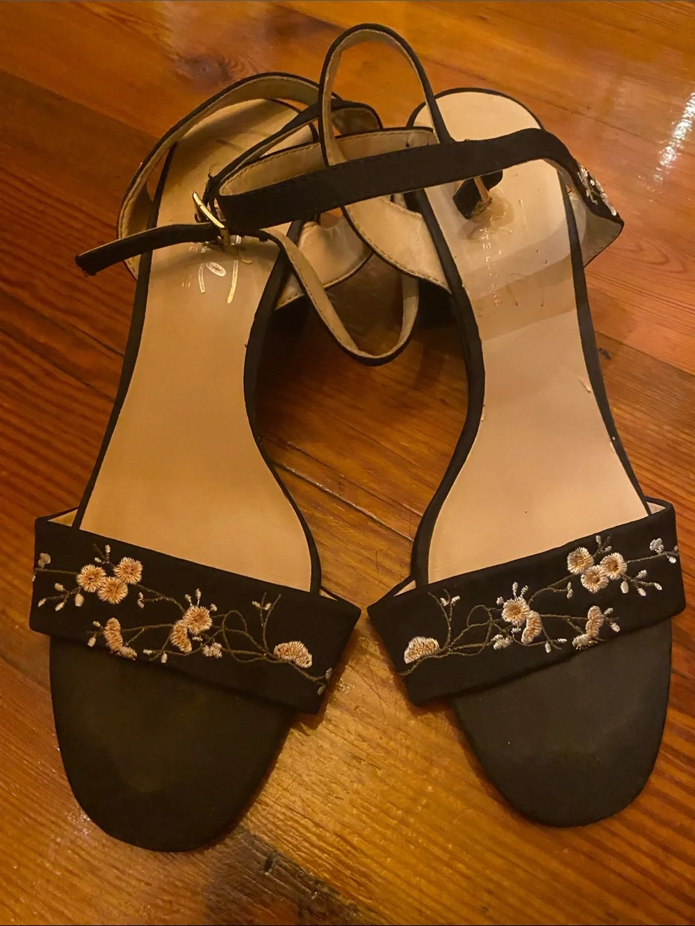 Nanette Lepore Black Floral Embroidered Block Heel Sandals